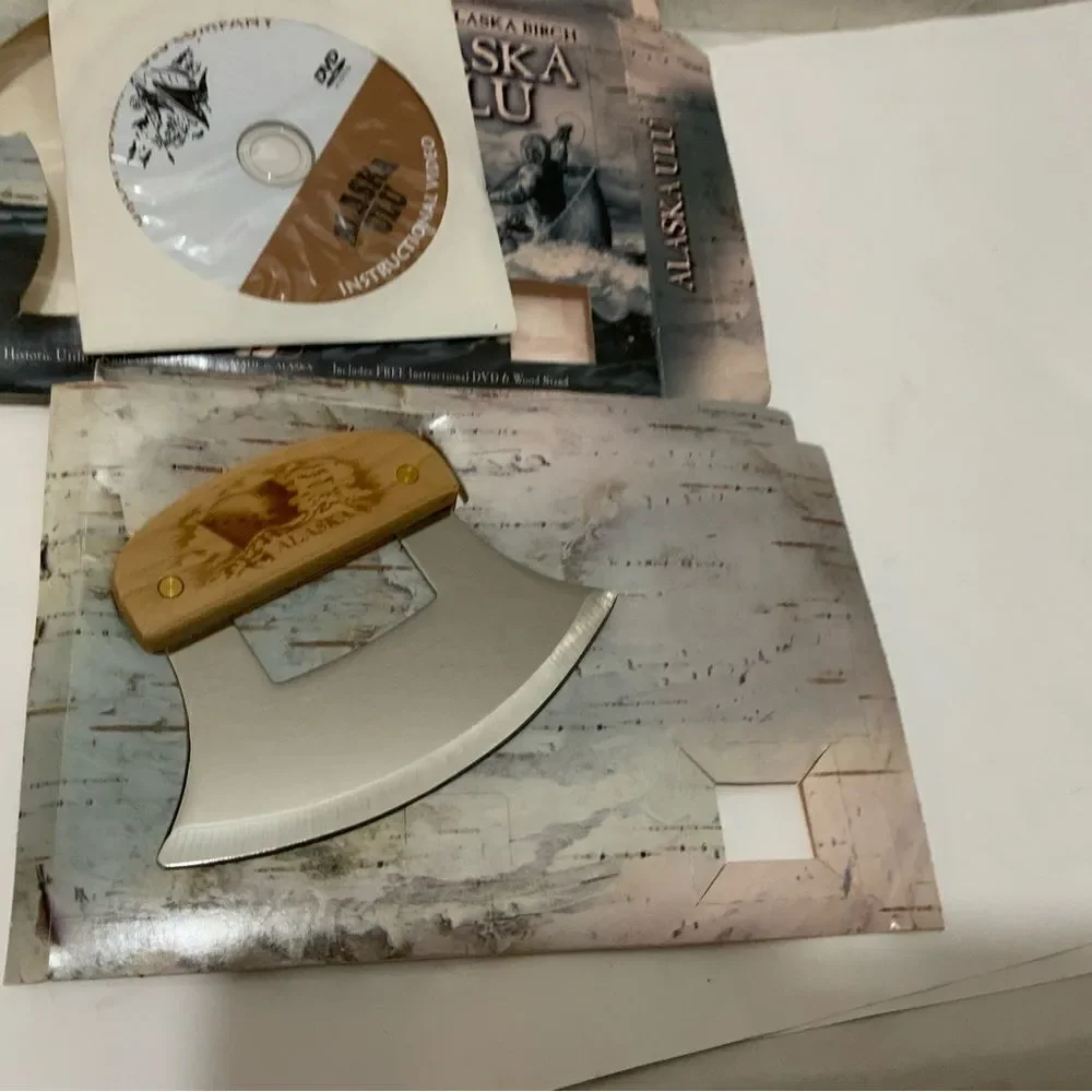 New Genuine Alaska Birch Wood Alaskan Ulu Knife + DVD. K3